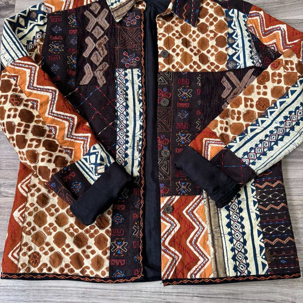 Chico's Brown Boho Patchwork Embroidered Button D… - image 7